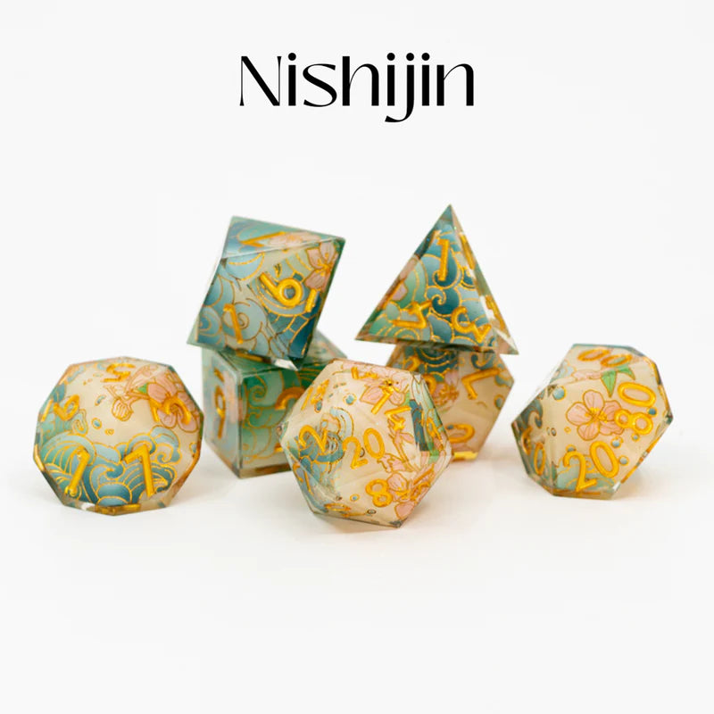 Nishijin| Double Cast | 7 Piece Sharp Edge Dice Set